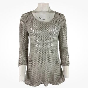 Wooden Ships Sz M/L Open Knit Beach Tunic Pullover Sweater Beige Cotton Blend